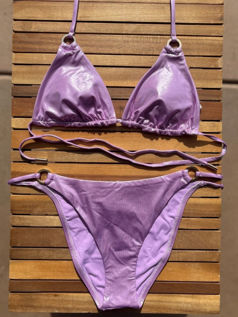 MEDIUM NWT RED CARTER - GRACE Triangle Bikini Swim shimmering lilac glitter gold